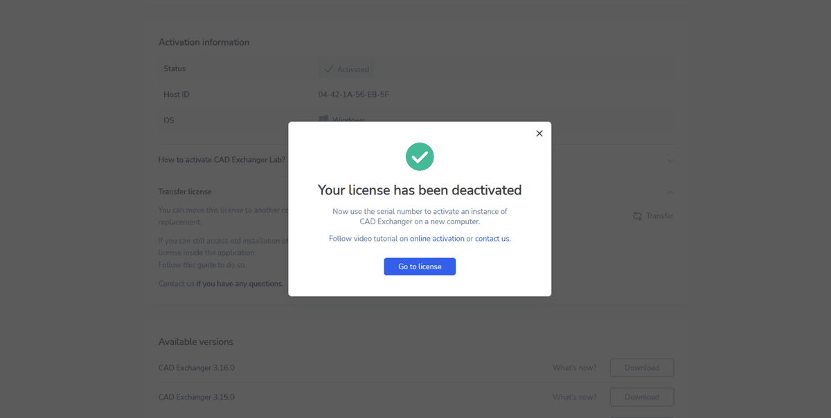 Customer Corner —  license deactivation