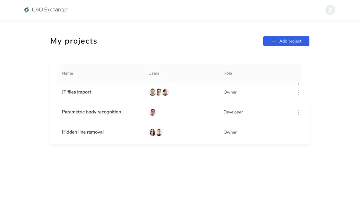 Share your licenses with your team via projects at my.cadexchanger.com