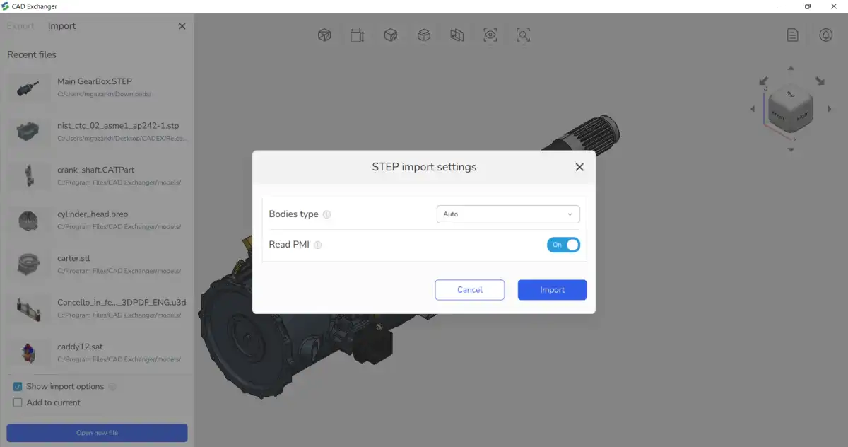 Import settings in the new CAD Exchanger interface