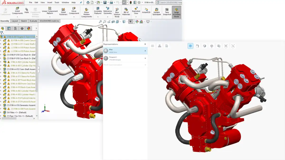 Color display for SOLIDWORKS B-Rep models: original model in SOLIDWORKS vs imported model in CAD Exchanger 3.11.0