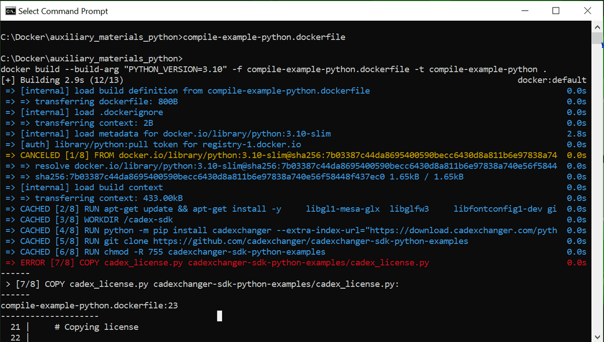An error occurred during the creating a docker image without a license